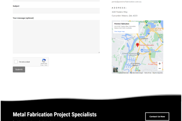 Pennine Fabrication - Contact us - Website project