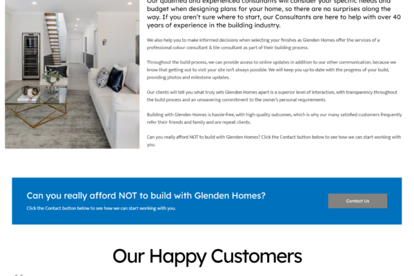 Glenden Homes - About us - Website project